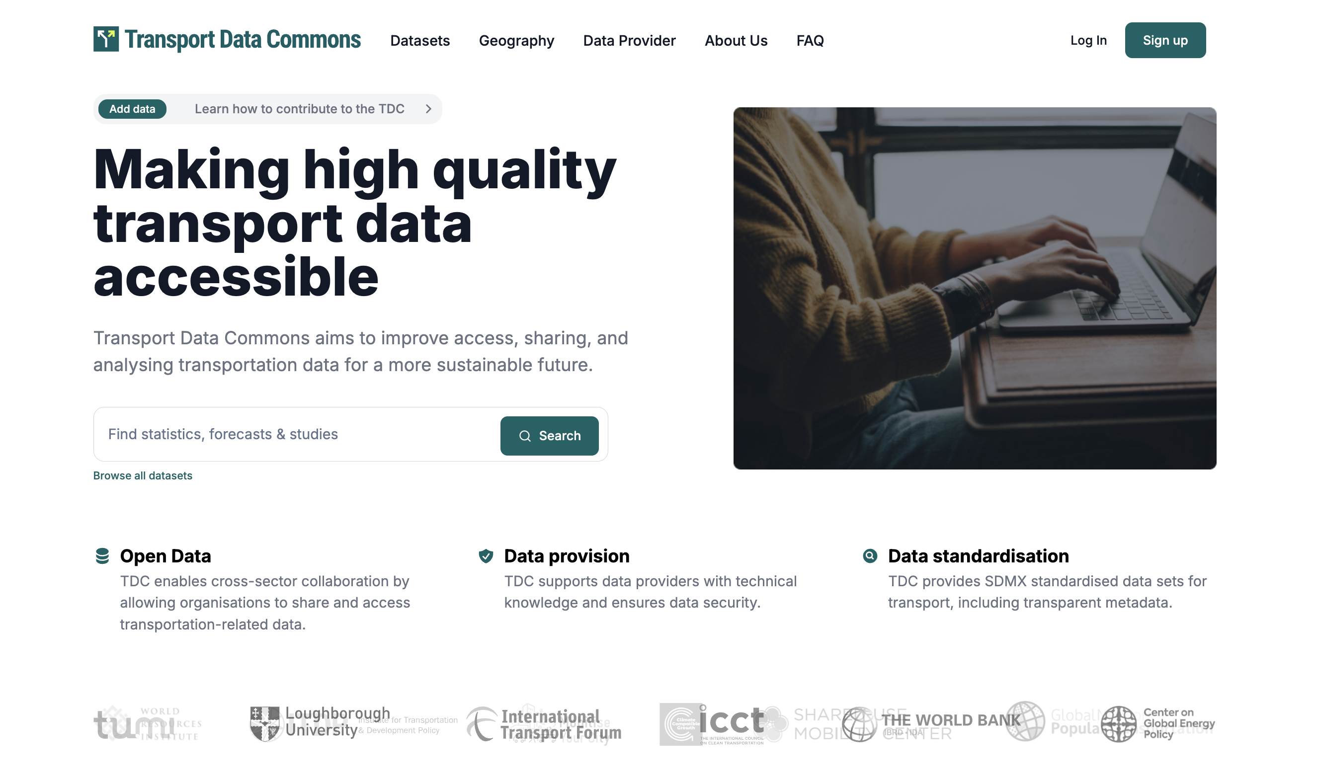 Transport Data Commons portal homepage